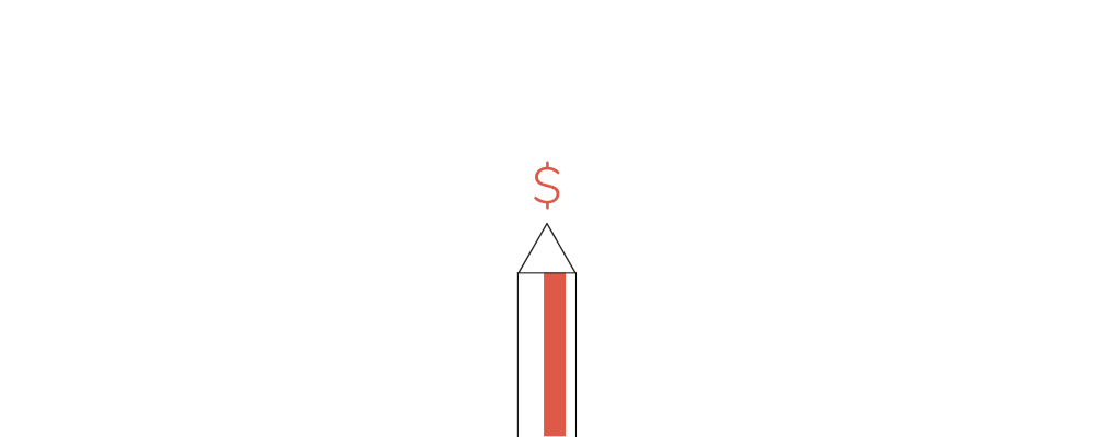 pencil pointing upwards to a dollar sign indicating starting a business