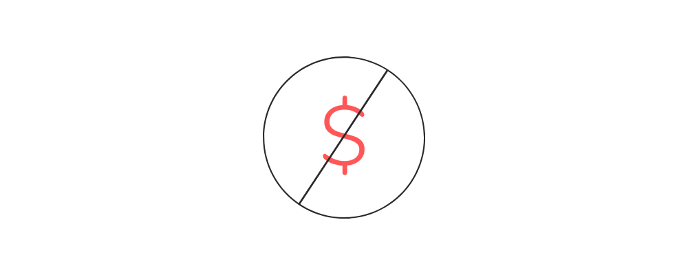 dollar sign with a strikethrough to show starting a business with no money